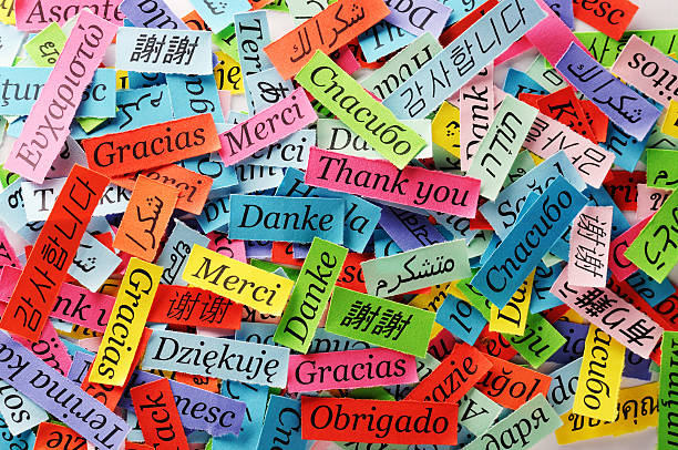 thank you word cloud printed on colorful paper different languages